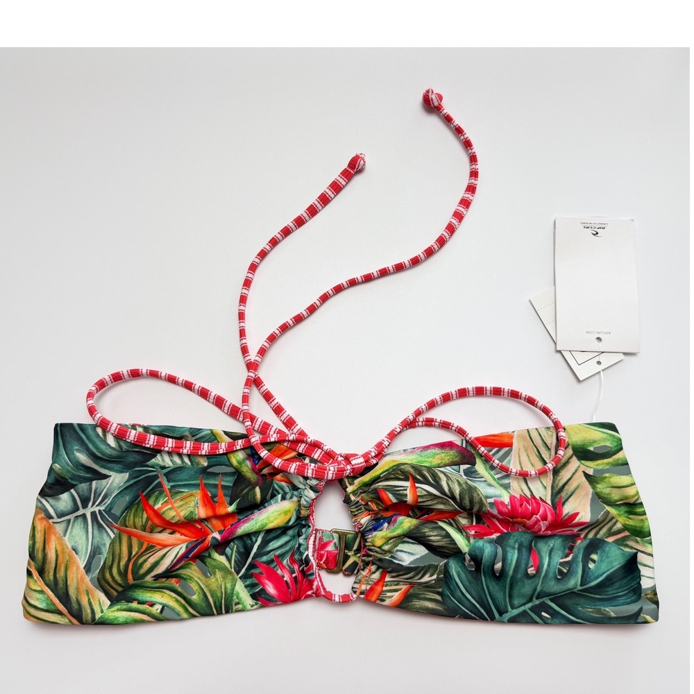 Rip Curl Reversible Bandeau Bikini Top Floral Red Stripe Womens Medium New